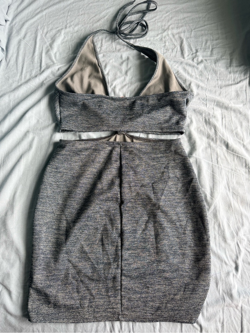 Blue Blush Metallic Gray Halter Bodycon Dress - Picture 2 of 3